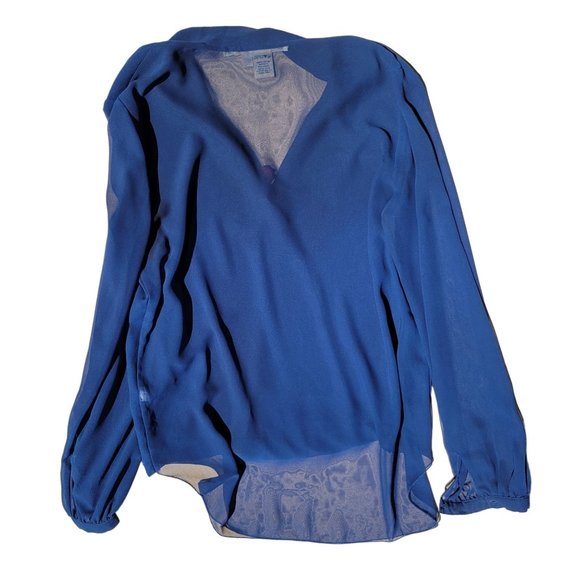 Max Studio Womans Navy V Neck Three Quarter Sleeve Tunic Blouse Pullover Medium - Picture 5 of 8